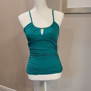 Boston Proper green Top with keyhole detail and side ruching